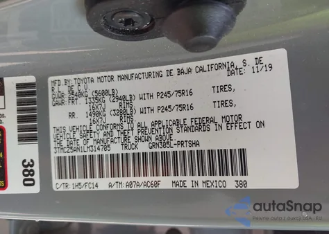 2020 Toyota Tacoma Sr5 V6 from USA, damaged, VIN 3TMCZ5AN1LM314705